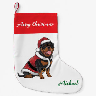 Meia De Natal Pequena Rottweiler Personalizado de Cachorro com Chapéu de