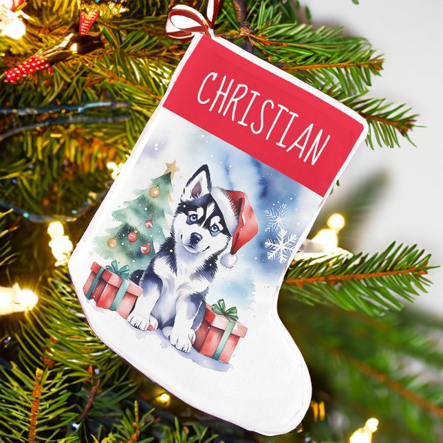 Meia De Natal Pequena Rouco cachorrinho de Natal pessoas presentes (Siberian Husky Christmas stocking personalized gifts for dog lovers cute Husky puppy gifts)