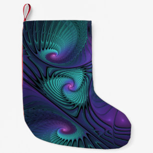 Meia De Natal Pequena Roxo Conhece Arte Fractal Turquesa Abstrato