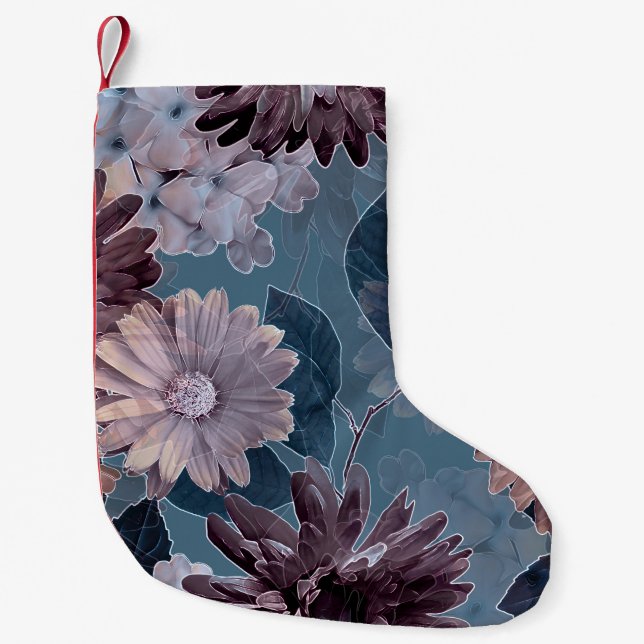 Meia De Natal Pequena Roxo Monocromático: Floral Aquarela Sem Costura (Frente)