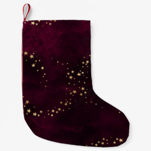 Meia De Natal Pequena Roxo Violeta Aquarela Estrelas Douradas Nuvem Espi