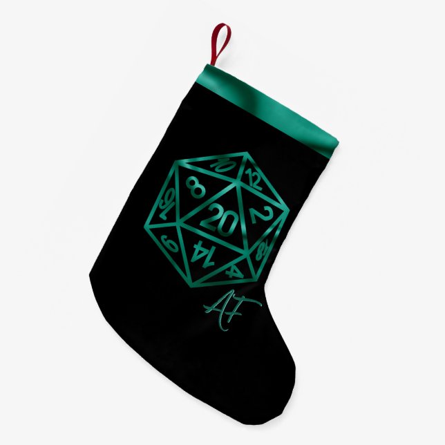 Meia De Natal Pequena RPG Crit AF | Emerald Fantasy Tabletop Gamer Dice (Frente (Pendurada))