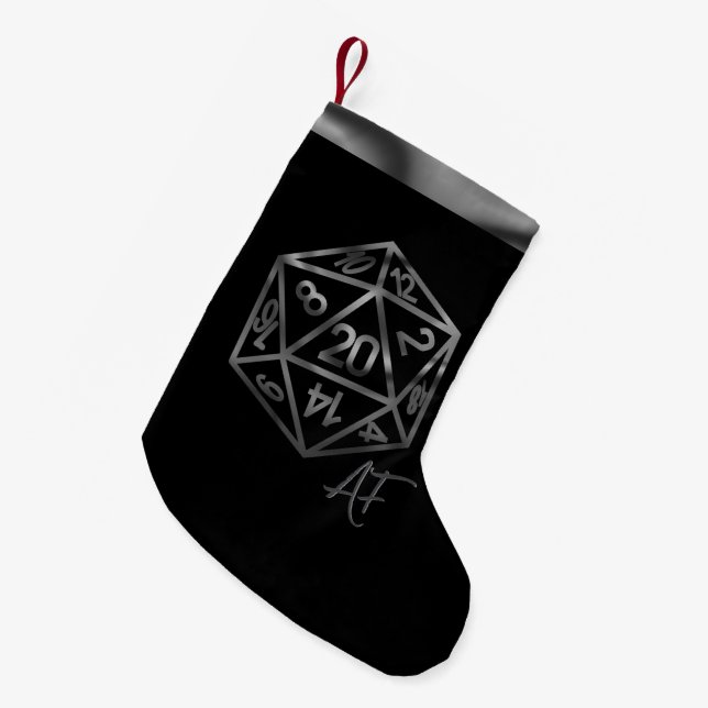 Meia De Natal Pequena RPG Crit AF | Fantasy Tabletop Retro Gamer Dice (Frente (Pendurada))