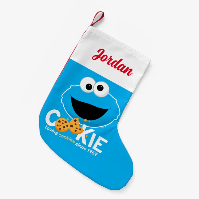 Meia De Natal Pequena Rua Sésamo | Cookie Monster Loving Cookies (Frente (Pendurada))