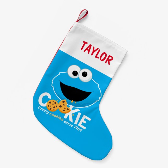 Meia De Natal Pequena Rua Sésamo | Cookie Monster Loving Cookies (Frente (Pendurada))