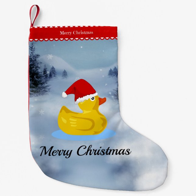 Meia De Natal Pequena Rubber Ducky Christmas Greetings (Frente)
