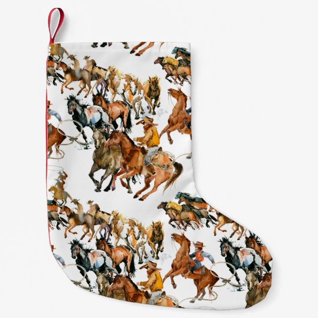 Meia De Natal Pequena Running horses seamless pattern. American cowboy.  (Frente)