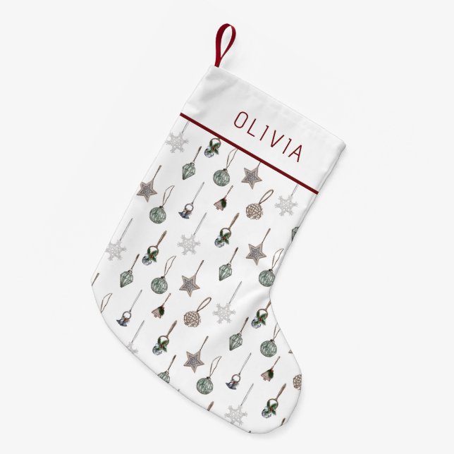 Meia De Natal Pequena Rustic Christmas Ornaments  Custom Name (Frente (Pendurada))