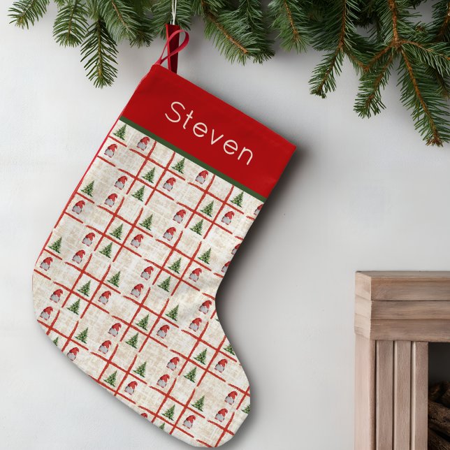 Meia De Natal Pequena Rustic Gnomes & Trees – Tic Tac Toe Christmas (Criador carregado)