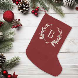 Meia De Natal Pequena Rustic Red Laurel Wreath Monograma
