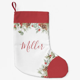 Meia De Natal Pequena Rustic Watercolor Botânica de Natal