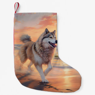 Meia De Natal Pequena Sandy Paws Alaskan Malamute Dog em Beach Sunset