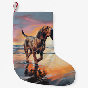 Meia De Natal Pequena Sandy Paws Bloodhound Dog em Beach Sunset