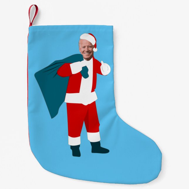 Meia De Natal Pequena santa claus joe biden natal azul (Frente)
