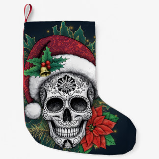 Meia De Natal Pequena Santa Sugar Skull