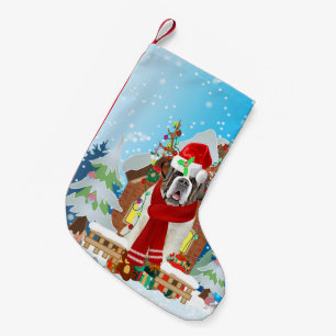 Meia De Natal Pequena Santo Bernard cão com presentes de Natal