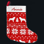 Meia De Natal Pequena Santo Bernard Silhouettes Padrão Vermelho e Branco<br><div class="desc">O Natal do santo Bernard Lover. O estilo do suéter de Natal com o Santo branco Bernard silhouettes. Adicione seu nome ou nome de cachorro a esse estoque de feriado bonito. Uma adição perfeita para se segurar na sua lareira. Todos querem ser incluídos nas festividades sazonais e os nossos amigos...</div>