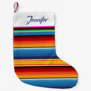 Meia De Natal Pequena Sarape Dourado Vermelho Mexicano Personalizado