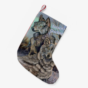 Meia De Natal Pequena Saudações de Artic Wolves~ Season Pequeno Natal