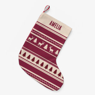 Meia De Natal Pequena Scandi Fair Isle Nome Personalizado Vermelho