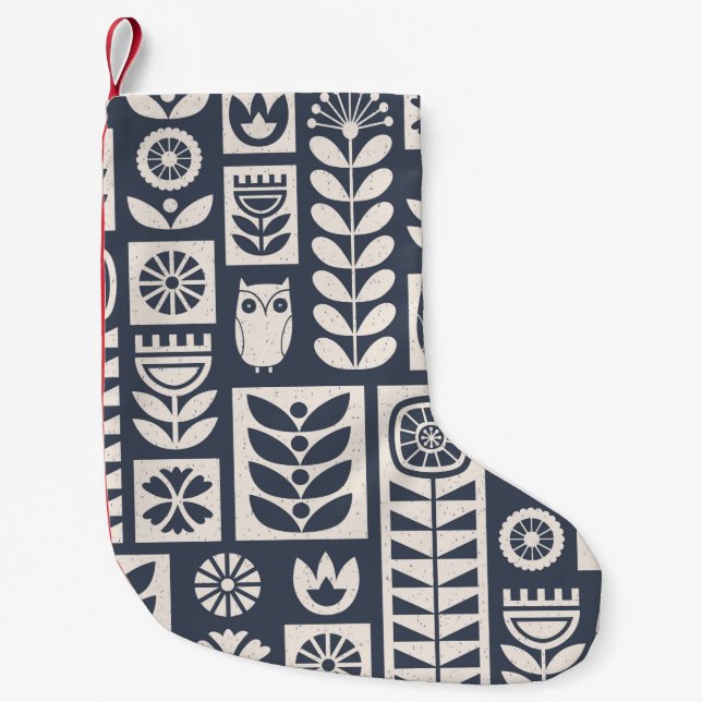 Meia De Natal Pequena Scandinavian folk art seamless vintage pattern wit (Frente)