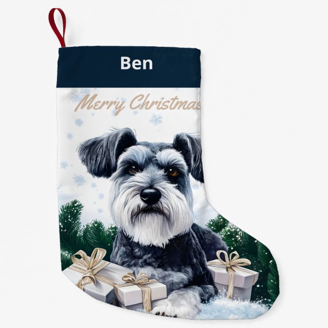 Meia De Natal Pequena Schnauzer (Frente)