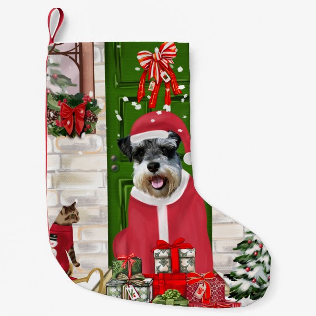 Meia De Natal Pequena Schnauzer Dog Christmas (Frente)