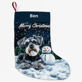 Meia De Natal Pequena Schnauzer e Snowman