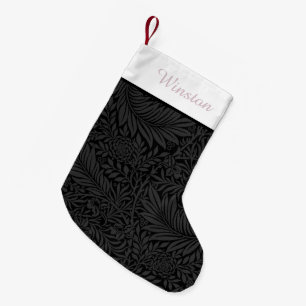 Meia De Natal Pequena Script Cor-de-Pet Preto-Floral Cor-de-Rosa