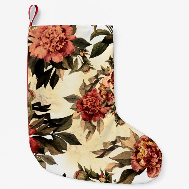 Meia De Natal Pequena Seamless floral pattern with red and orange roses  (Frente)