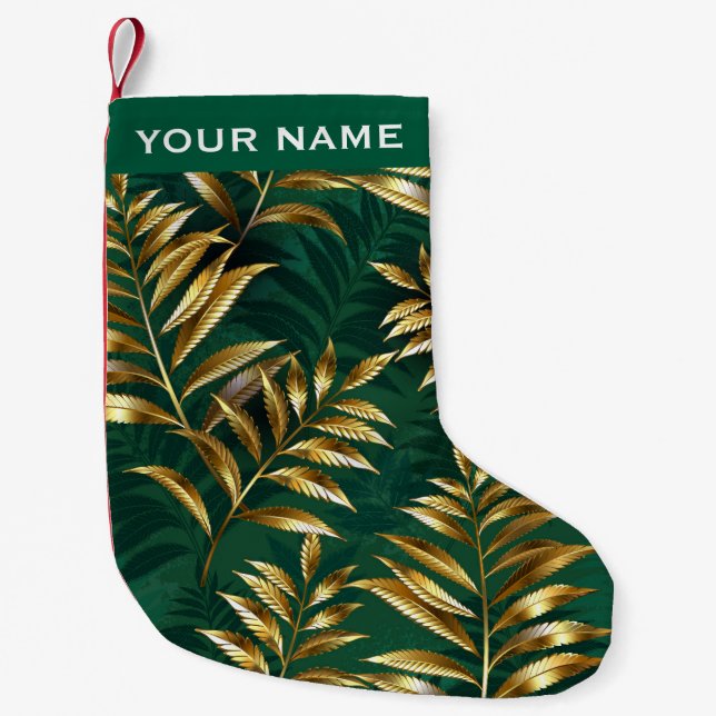 Meia De Natal Pequena Seamless pattern with golden ferns (Frente)