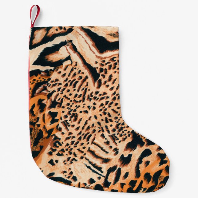 Meia De Natal Pequena Seamless tiger, leopard and jaguar. Seamless textu (Frente)