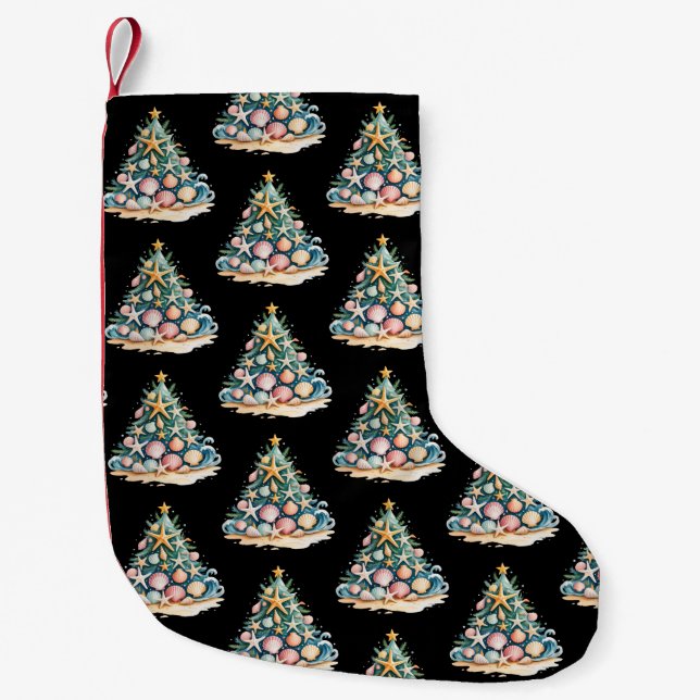 Meia De Natal Pequena SeaShells Christmas Tree Ocean Water Starfish  (Frente)