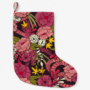 Meia De Natal Pequena Selva floral com padrão cobra, flor tropical