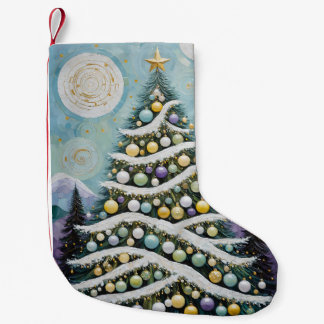 Meia De Natal Pequena Sempre-verdes Celestiais & Orbes Dourados