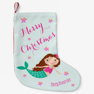 Meia De Natal Pequena Sereia Natal Rosa Azul Personalizado