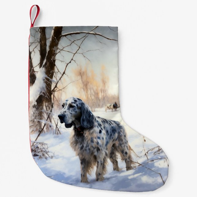 Meia De Natal Pequena Setter Inglês Deixe Nevar Natal (Frente)