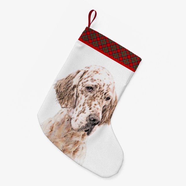 Meia De Natal Pequena Setter Inglês Laranja Belton - Pintura de Cão (Frente (Pendurada))