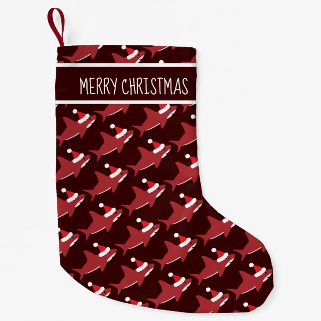 Meia De Natal Pequena Shark Santa Hat Burgundy Sharkmas (Frente)