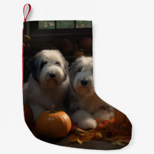 Meia De Natal Pequena Sheepdog Inglês Puppy Autumn Delight Pumpkin