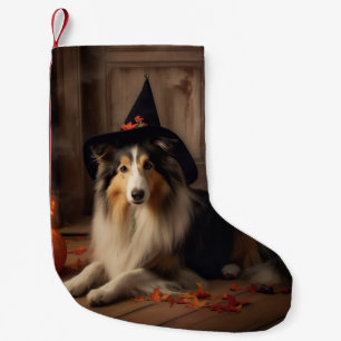 Meia De Natal Pequena Shetland Sheepdog Pumpkins Halloween Assustado