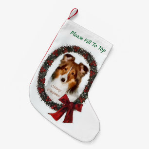 Meia De Natal Pequena Shetland Sheepdog Wreath Christmas
