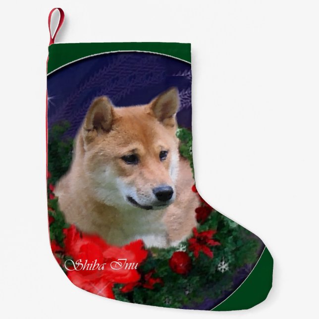 Meia De Natal Pequena Shiba Inu Christmas Wreath (Frente)