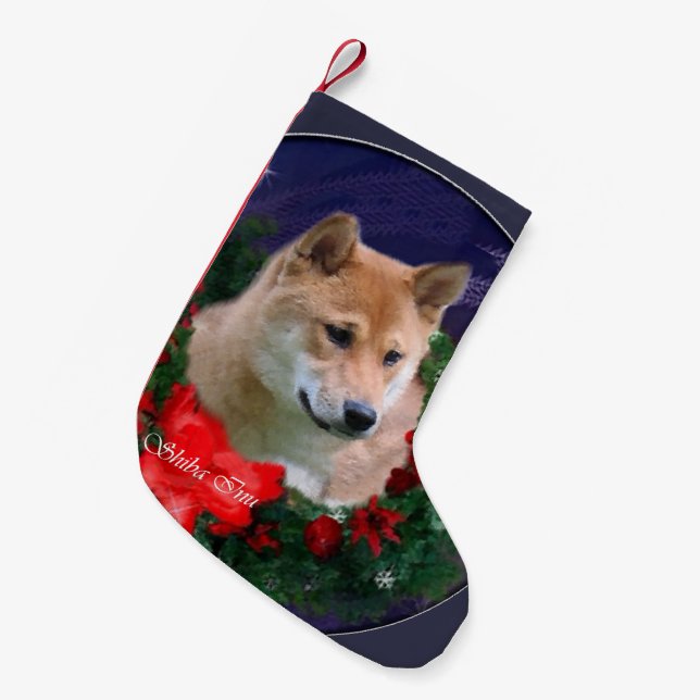 Meia De Natal Pequena Shiba Inu Natal (Frente (Pendurada))