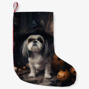 Meia De Natal Pequena Shih Tzu Abóboras Halloween Assustador