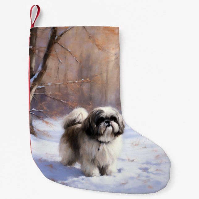 Meia De Natal Pequena Shih Tzu Deixe-O Neve Natal (Frente)