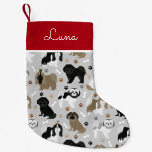 Meia De Natal Pequena Shih Tzu Dogs Paws e Bones