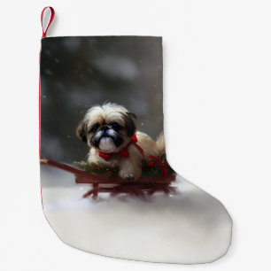 Meia De Natal Pequena Shih Tzu Natal neve inverno