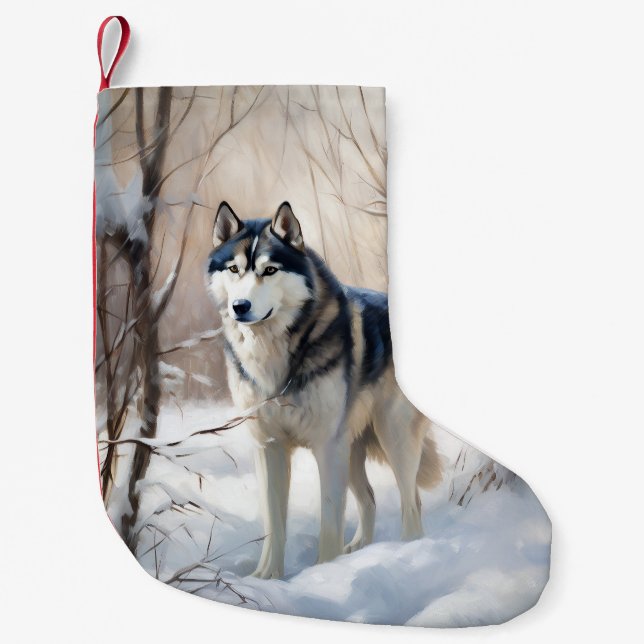 Meia De Natal Pequena Siberian Husky Deixe-o nevar no Natal (Frente)