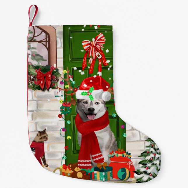 Meia De Natal Pequena Siberian Husky Dog Christmas (Frente)